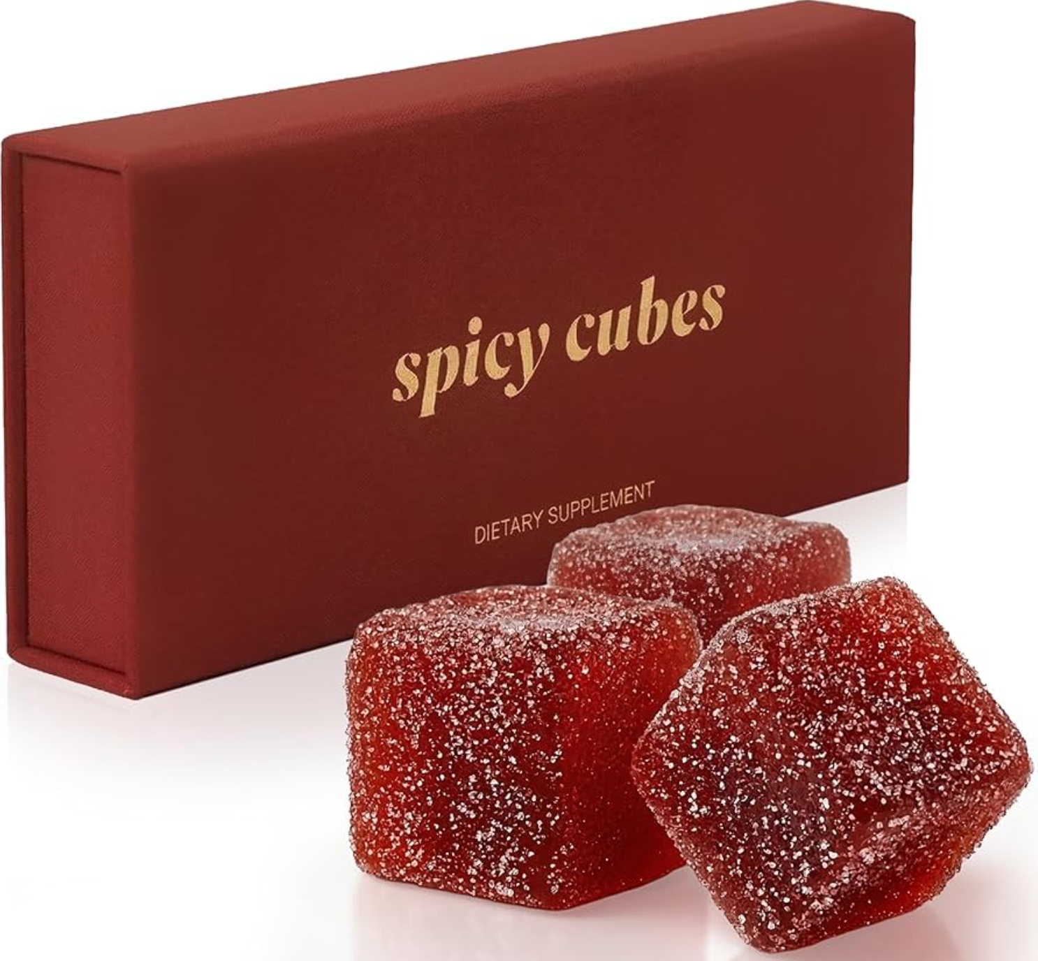 Spicy Cubes Male Enhancement Gummies bottle with red gummy cubes