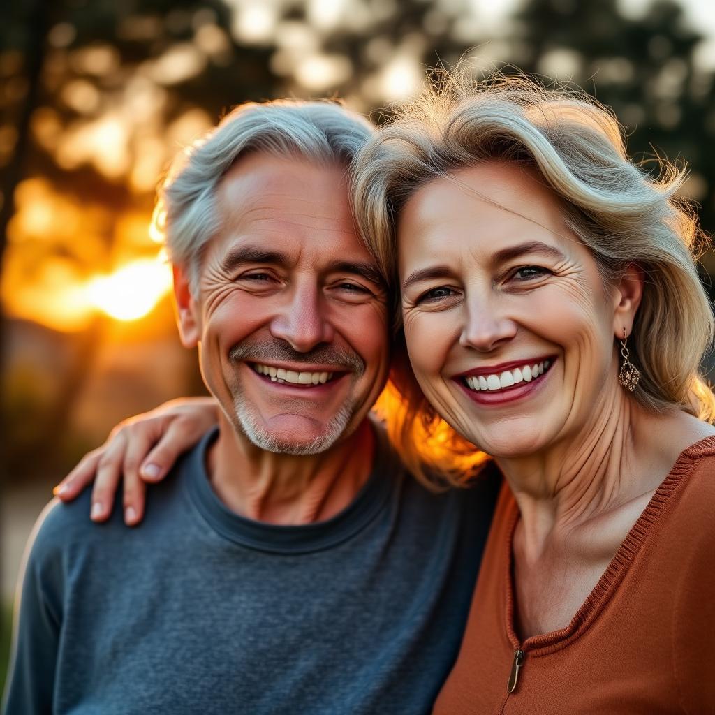 Happy confident couple enjoying life together at sunset